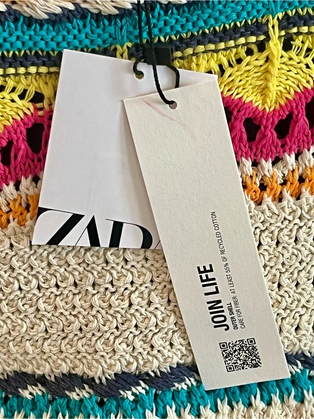 NWT Zara Cream Crochet Crop Top with Bright Multicolor Stripes Bohemian Hippie